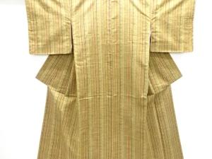 未使用品　縞に幾何学模様織出し手織り紬着物